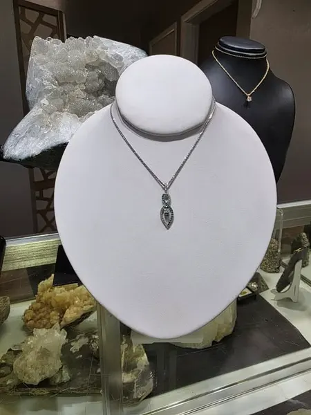 14K White Gold Emerald And Diamond Pendant