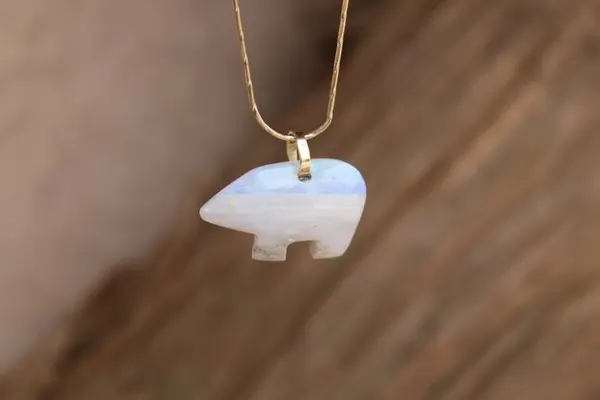 14K Yellow Gold White Bear Pendant