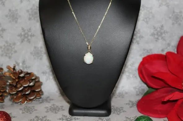 14KT Yellow Gold White Opal Pendant 1