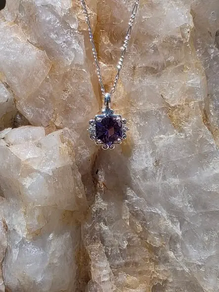 Amethyst Halo Pendant Necklace 2