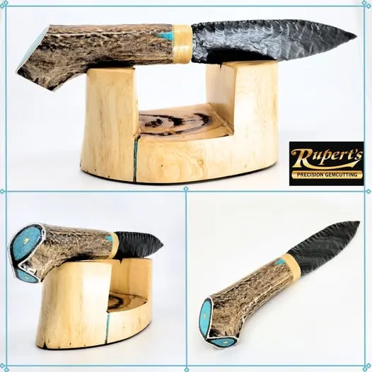 Antler Handle Knife With Turquoise Inlay