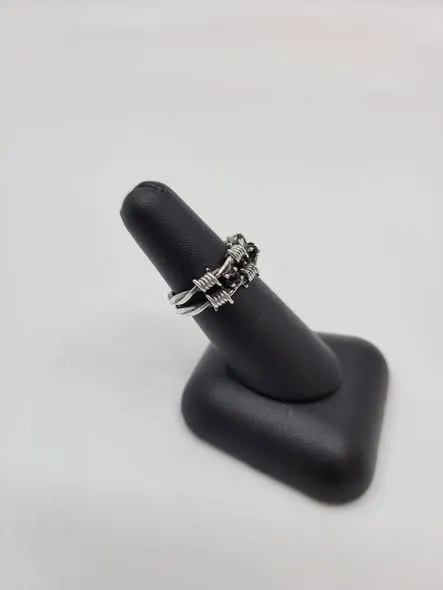 Barbed Wire Ring With Black Gemstones 2
