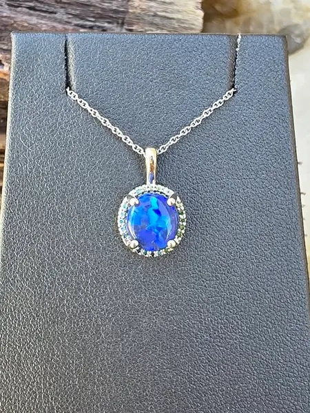 Blue Opal And Diamond Halo Pendant