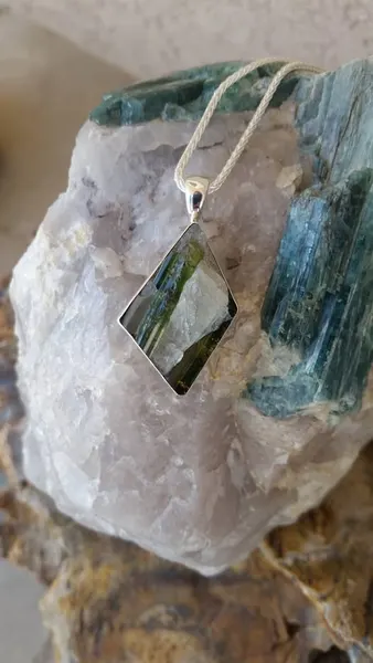 Green Tourmaline In Quartz Pendant