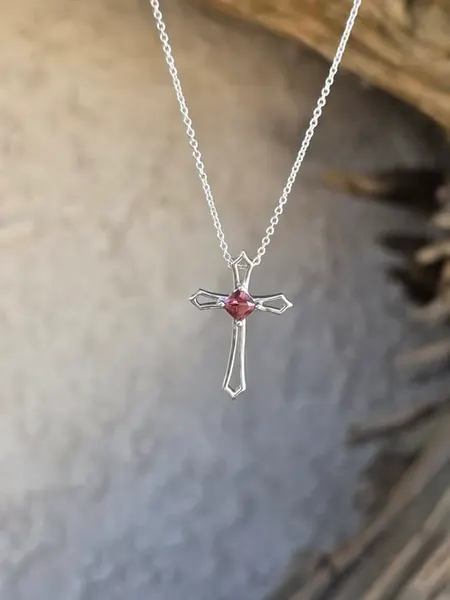 Pink Sparkle Cross Necklace
