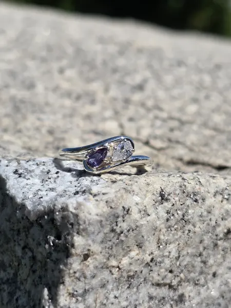 A beautiful Alexandrite and Diamond Ring set in Sterling Silver.