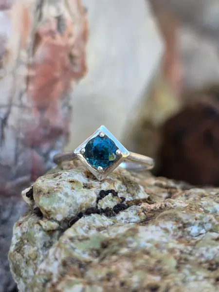 A stunning Blue Zircon set in sterling Silver band.